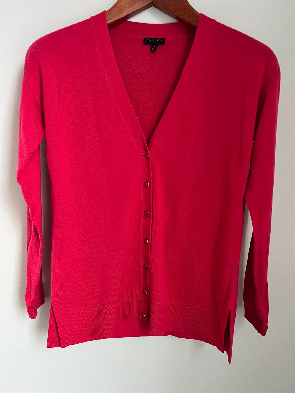 Talbots | Women's Bright Pink V-Neck Button Cardigan Size P